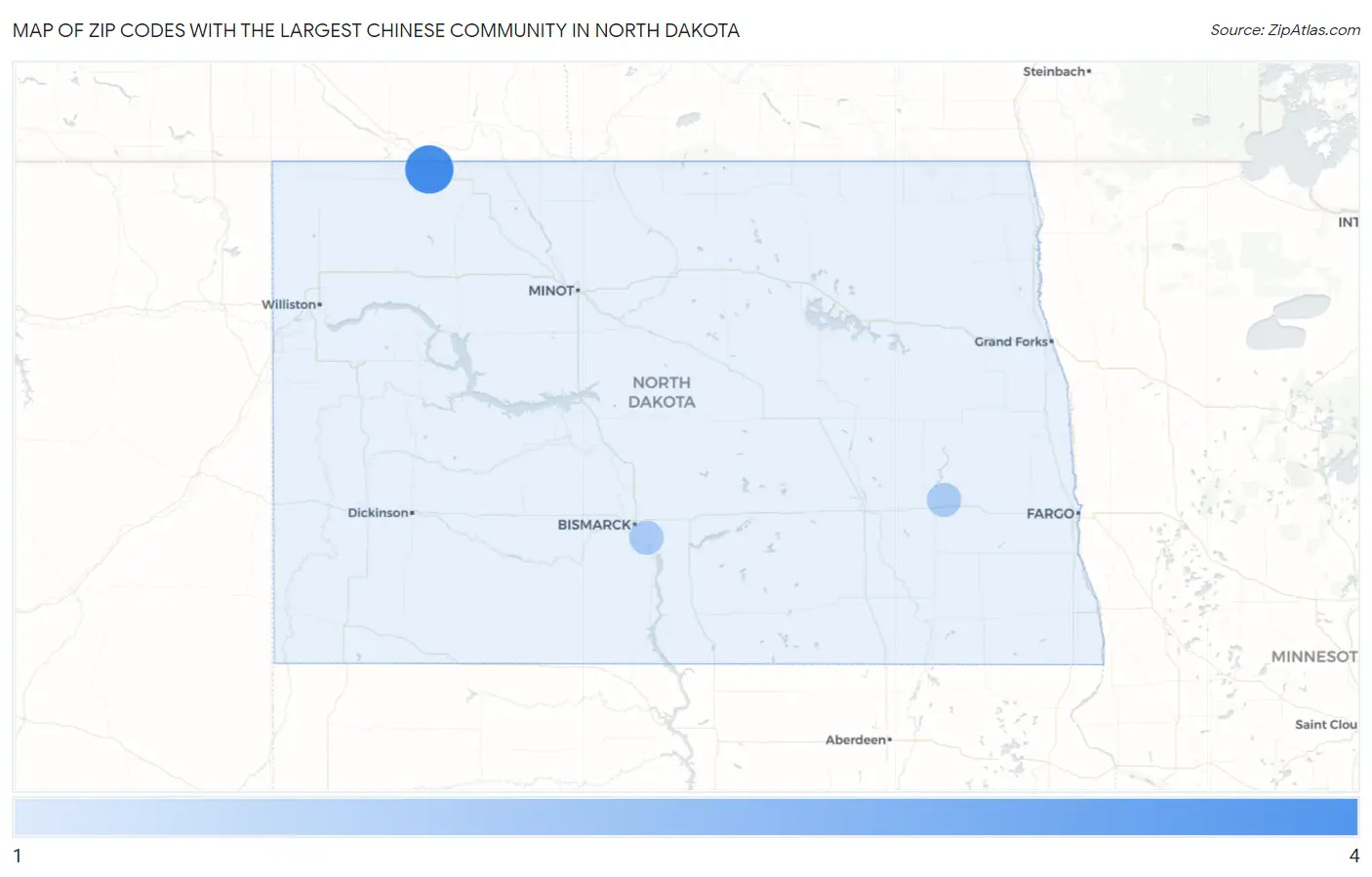 Zip Codes with the Largest Chinese Community in North Dakota Map
