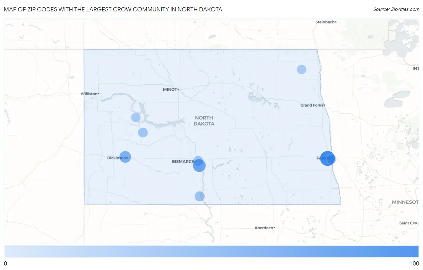 Zip Codes with the Largest Crow Community in North Dakota Map