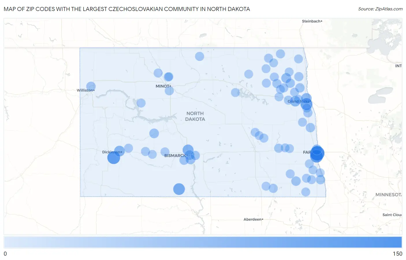 Zip Codes with the Largest Czechoslovakian Community in North Dakota Map