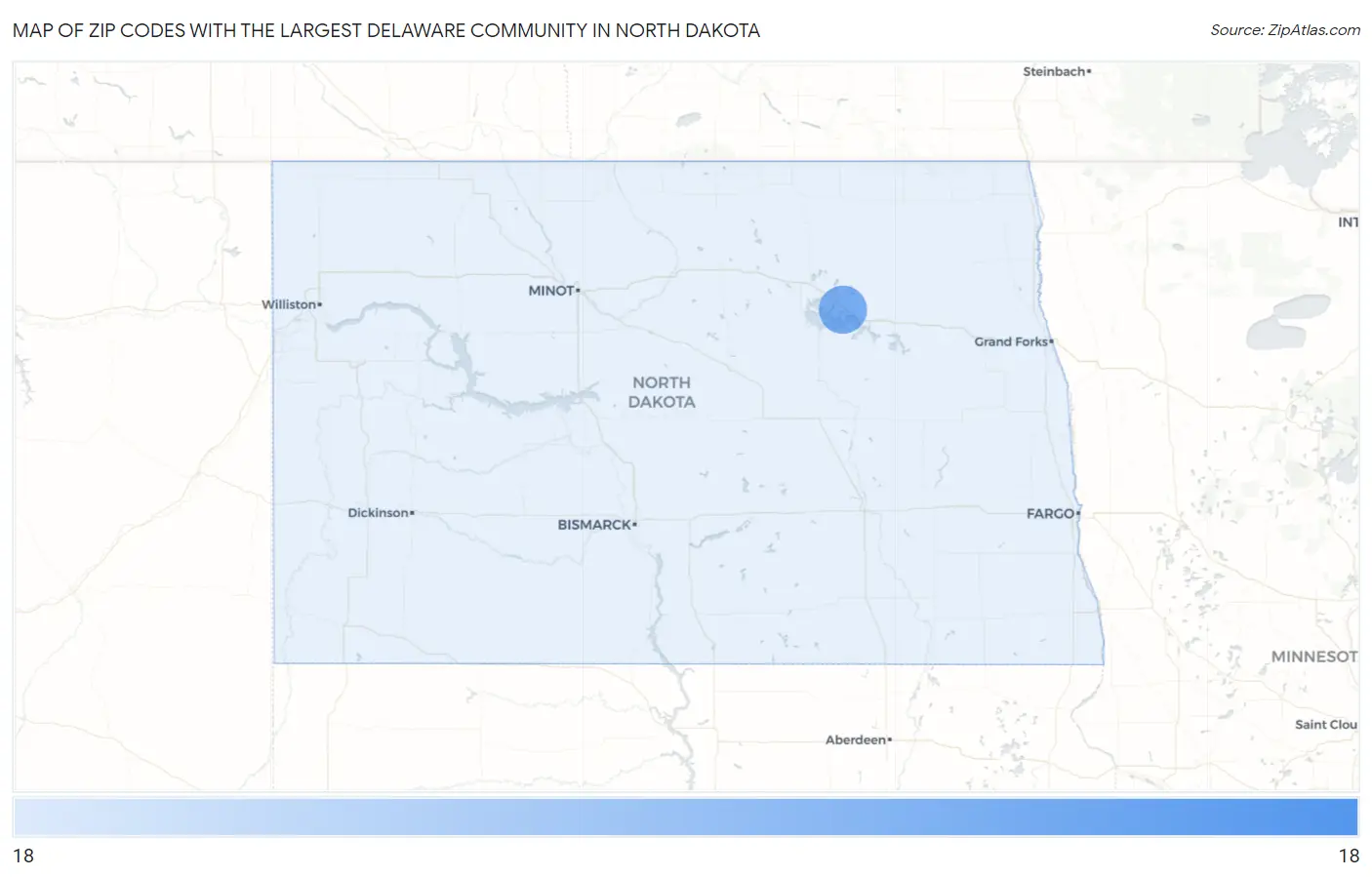 Zip Codes with the Largest Delaware Community in North Dakota Map