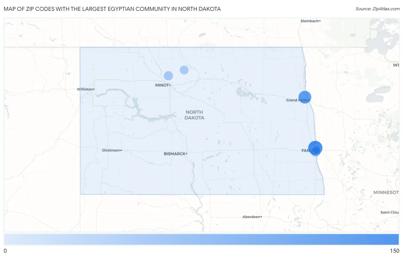 Zip Codes with the Largest Egyptian Community in North Dakota Map