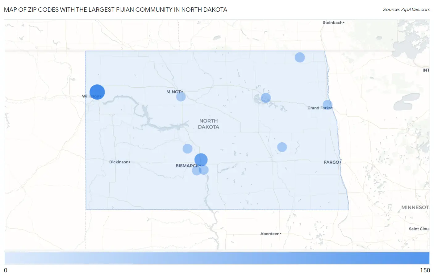 Zip Codes with the Largest Fijian Community in North Dakota Map