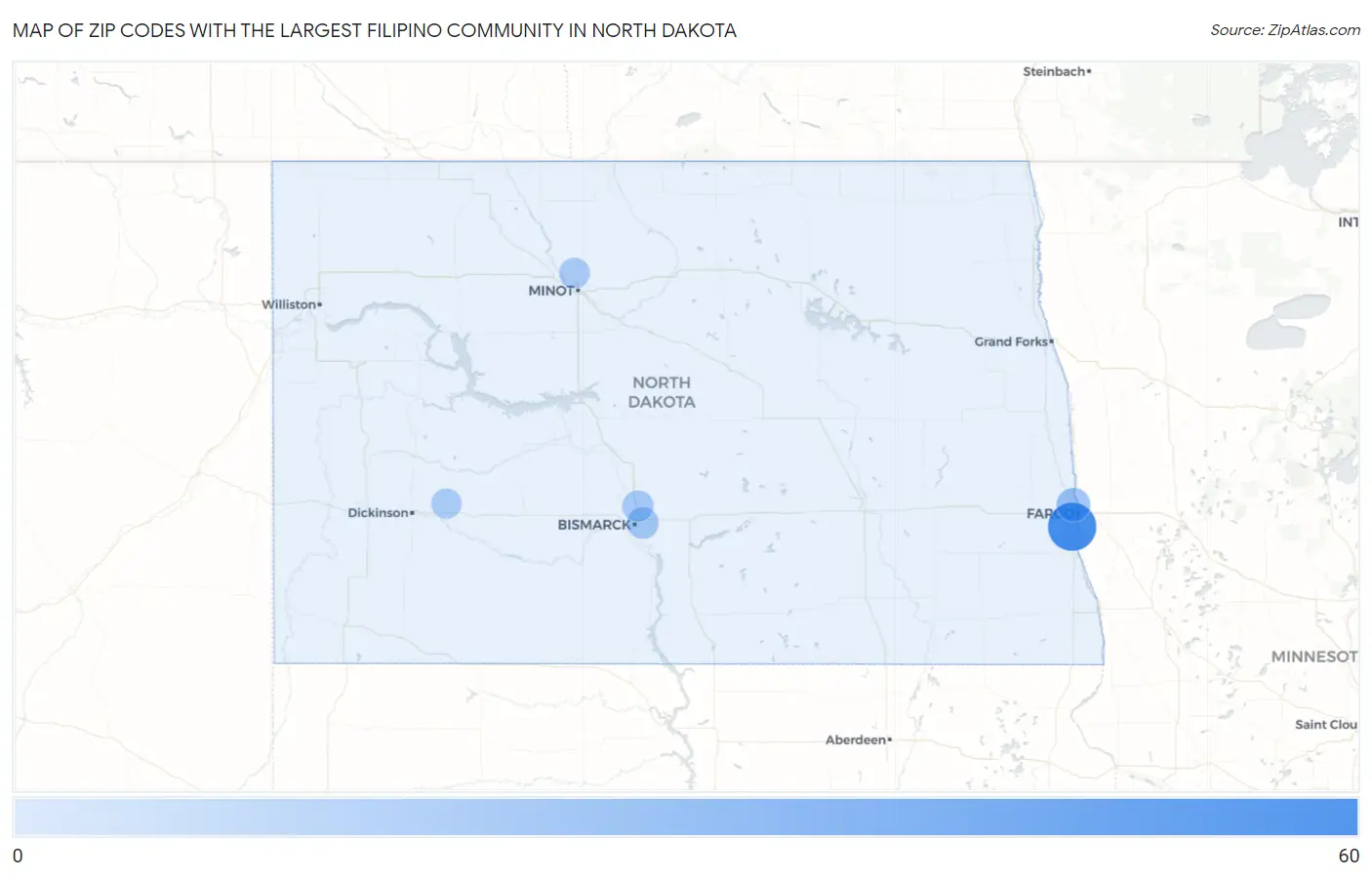 Zip Codes with the Largest Filipino Community in North Dakota Map