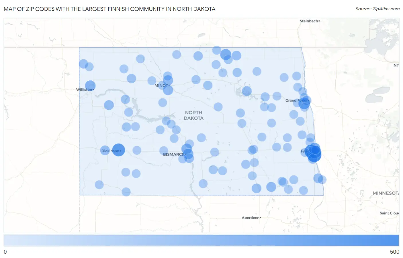Zip Codes with the Largest Finnish Community in North Dakota Map