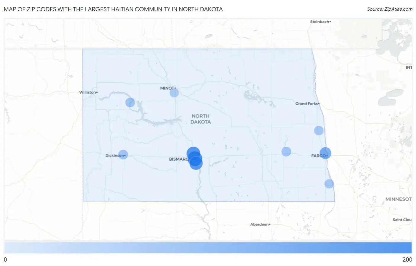 Zip Codes with the Largest Haitian Community in North Dakota Map