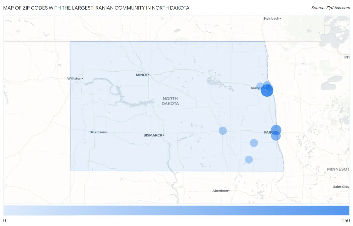 Zip Codes with the Largest Iranian Community in North Dakota Map