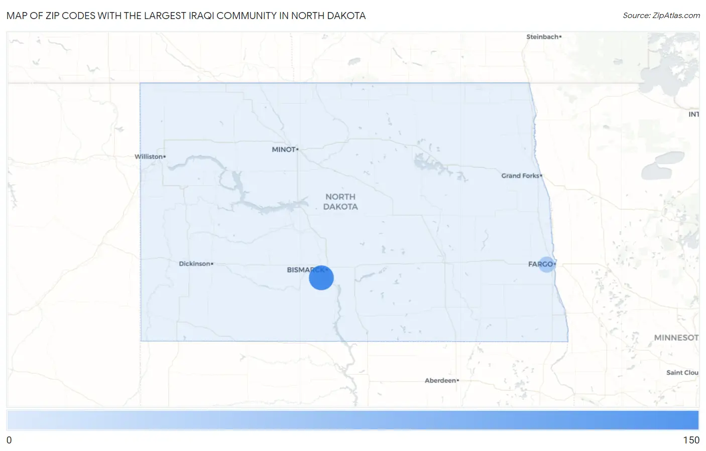 Zip Codes with the Largest Iraqi Community in North Dakota Map