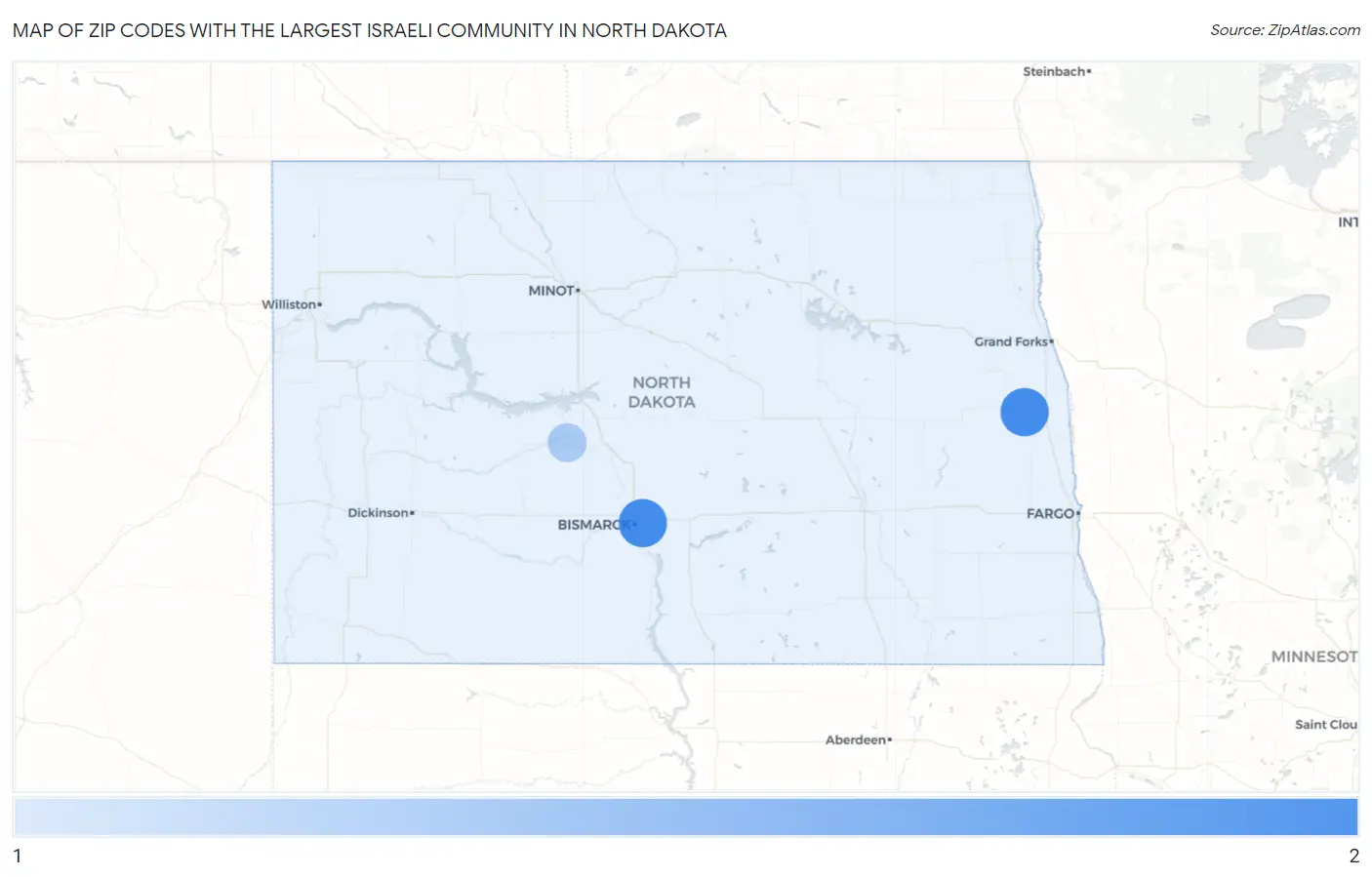 Zip Codes with the Largest Israeli Community in North Dakota Map