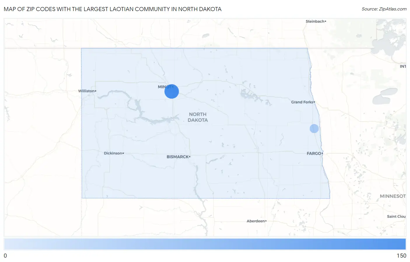 Zip Codes with the Largest Laotian Community in North Dakota Map