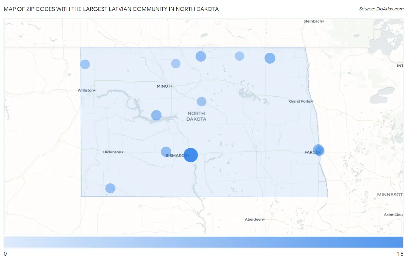 Zip Codes with the Largest Latvian Community in North Dakota Map