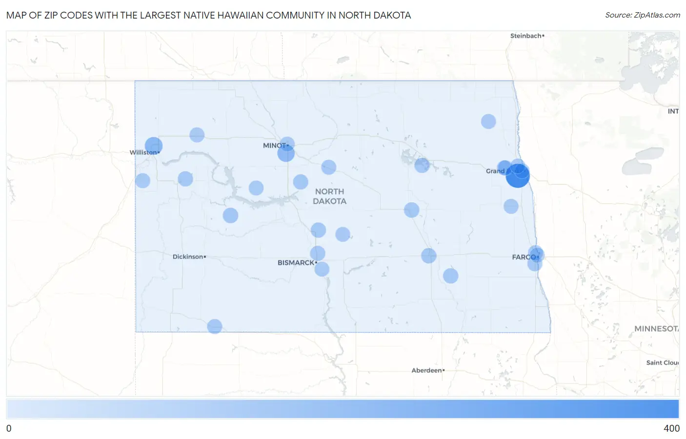 Zip Codes with the Largest Native Hawaiian Community in North Dakota Map