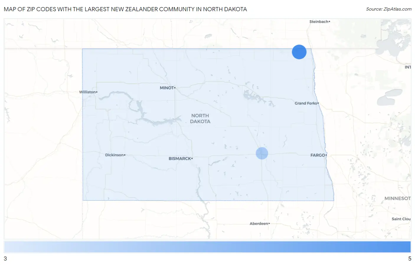 Zip Codes with the Largest New Zealander Community in North Dakota Map