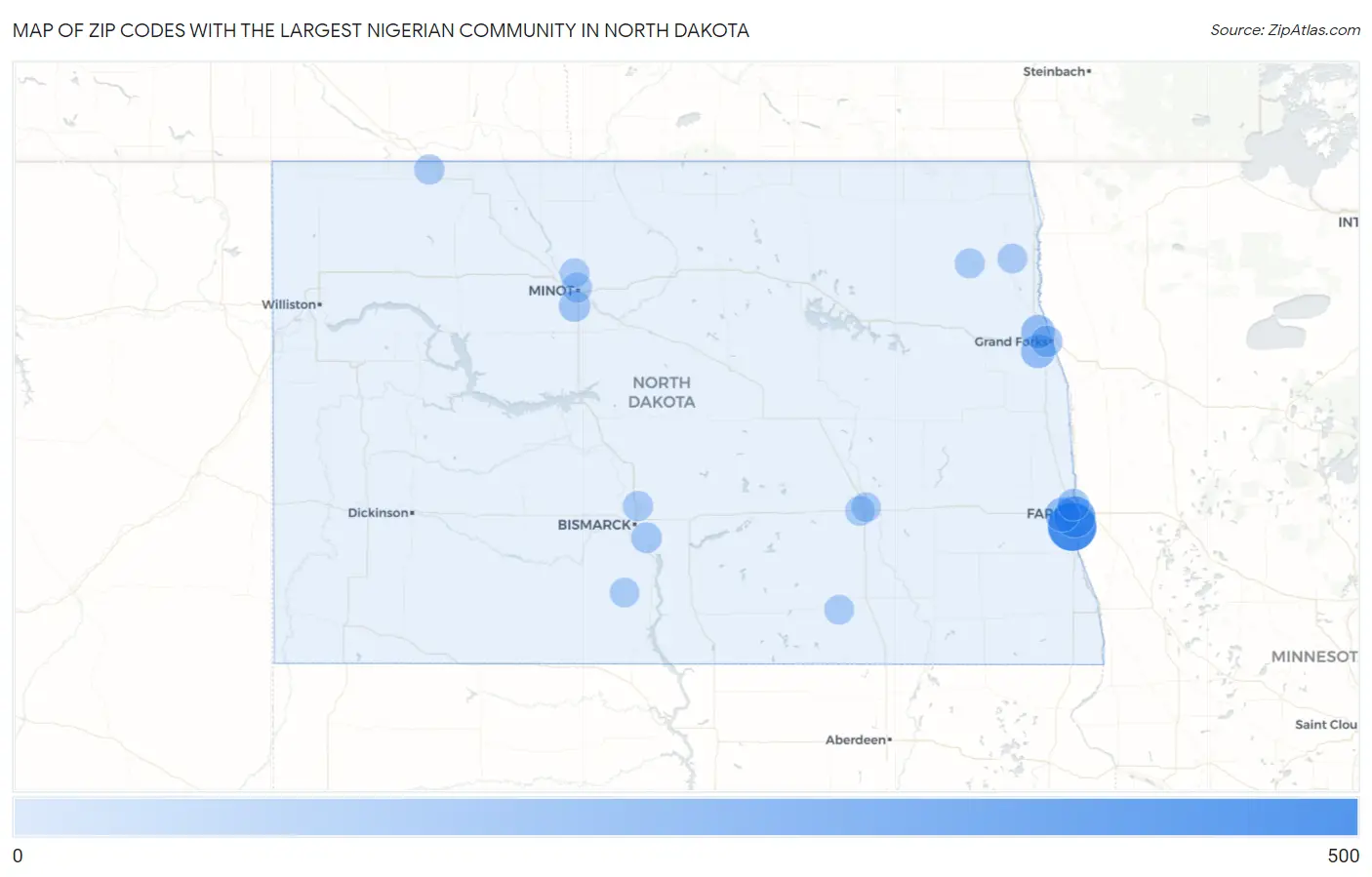 Zip Codes with the Largest Nigerian Community in North Dakota Map
