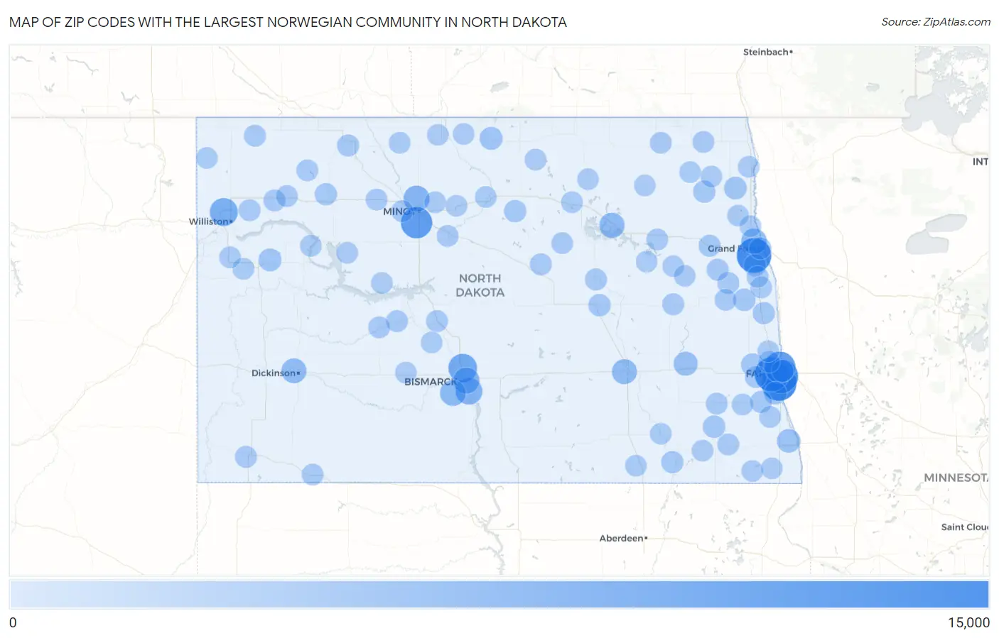 Zip Codes with the Largest Norwegian Community in North Dakota Map