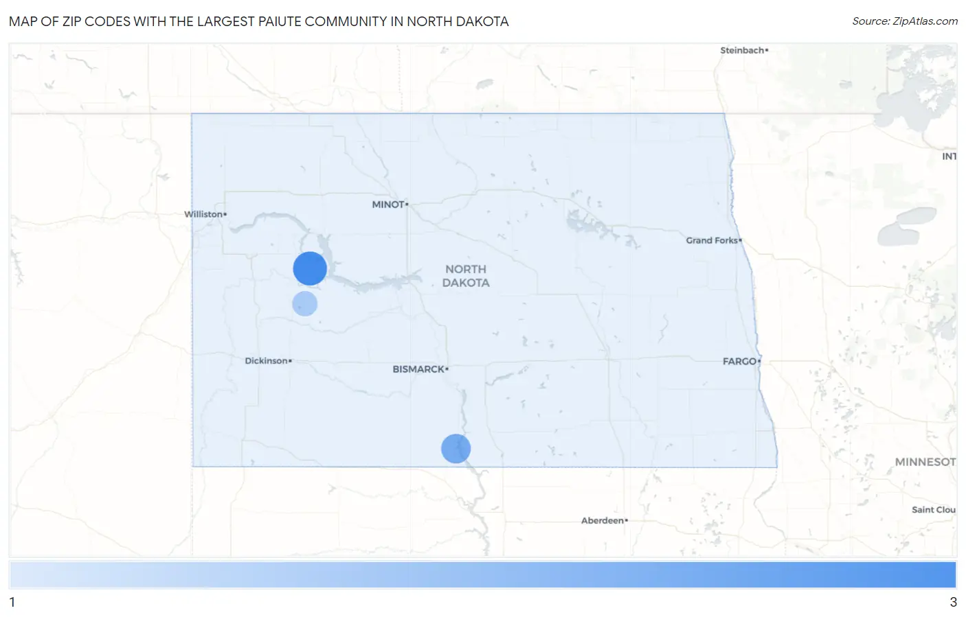 Zip Codes with the Largest Paiute Community in North Dakota Map