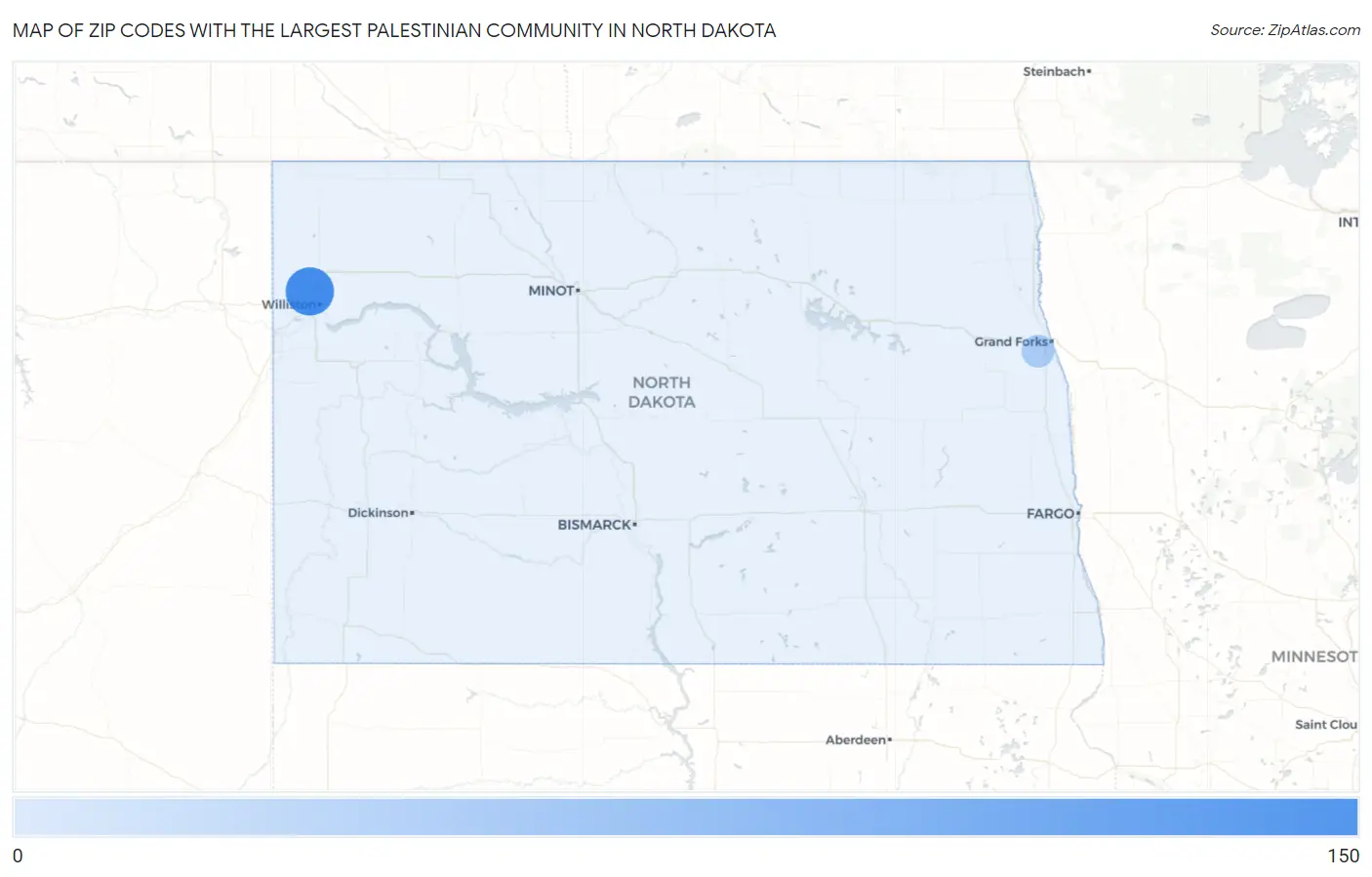 Zip Codes with the Largest Palestinian Community in North Dakota Map