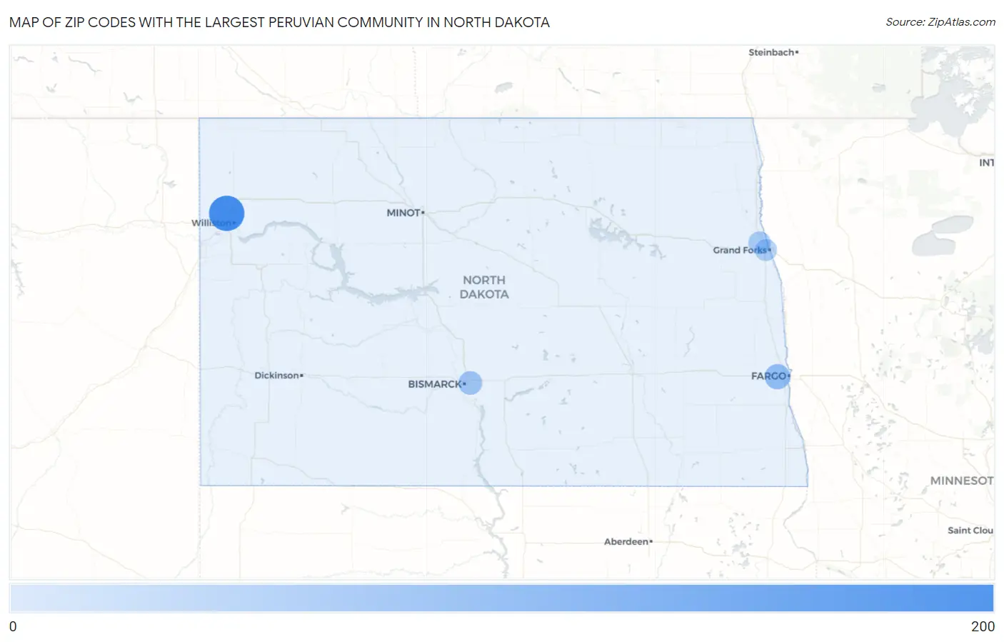 Zip Codes with the Largest Peruvian Community in North Dakota Map