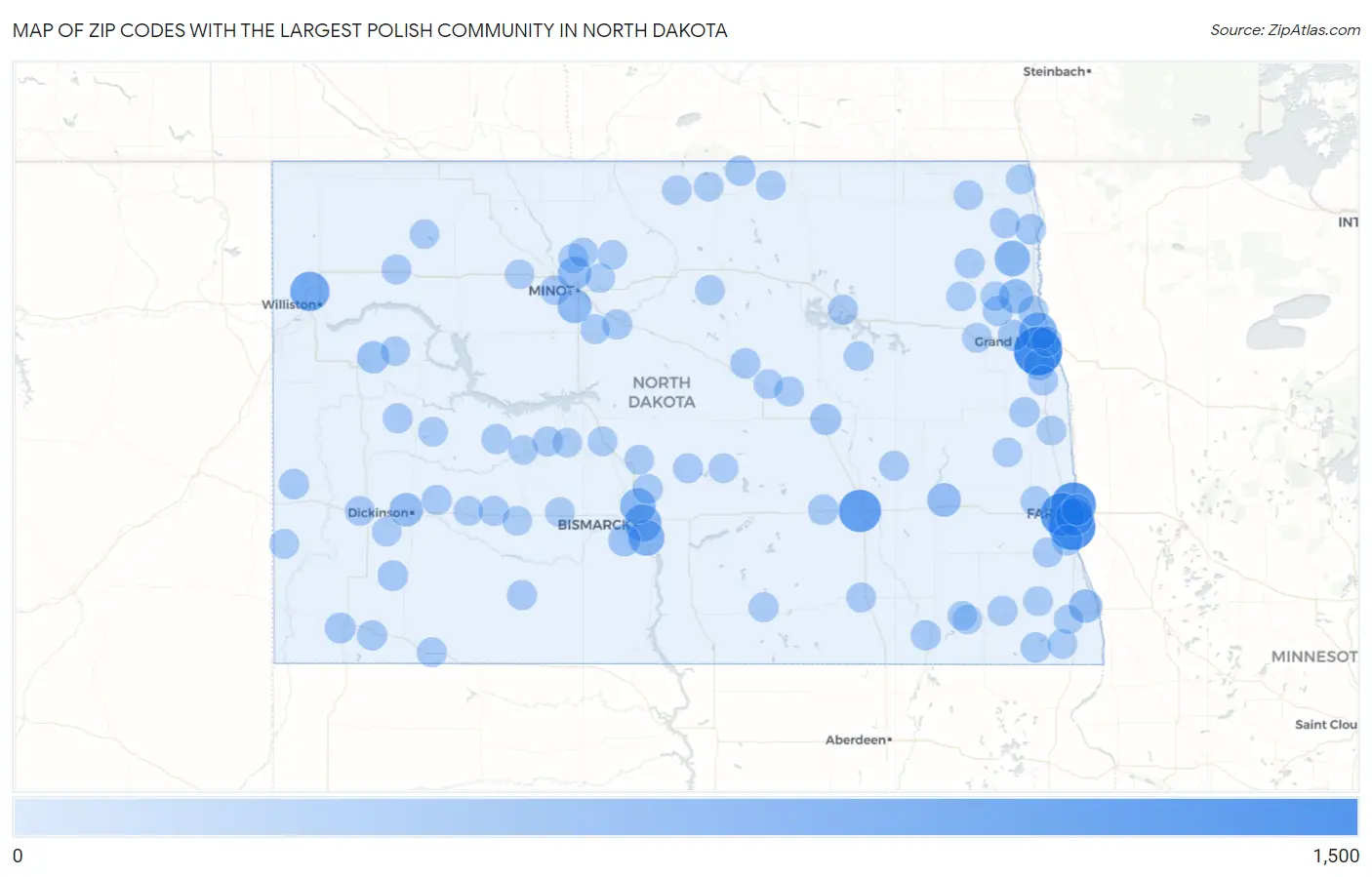 Zip Codes with the Largest Polish Community in North Dakota Map