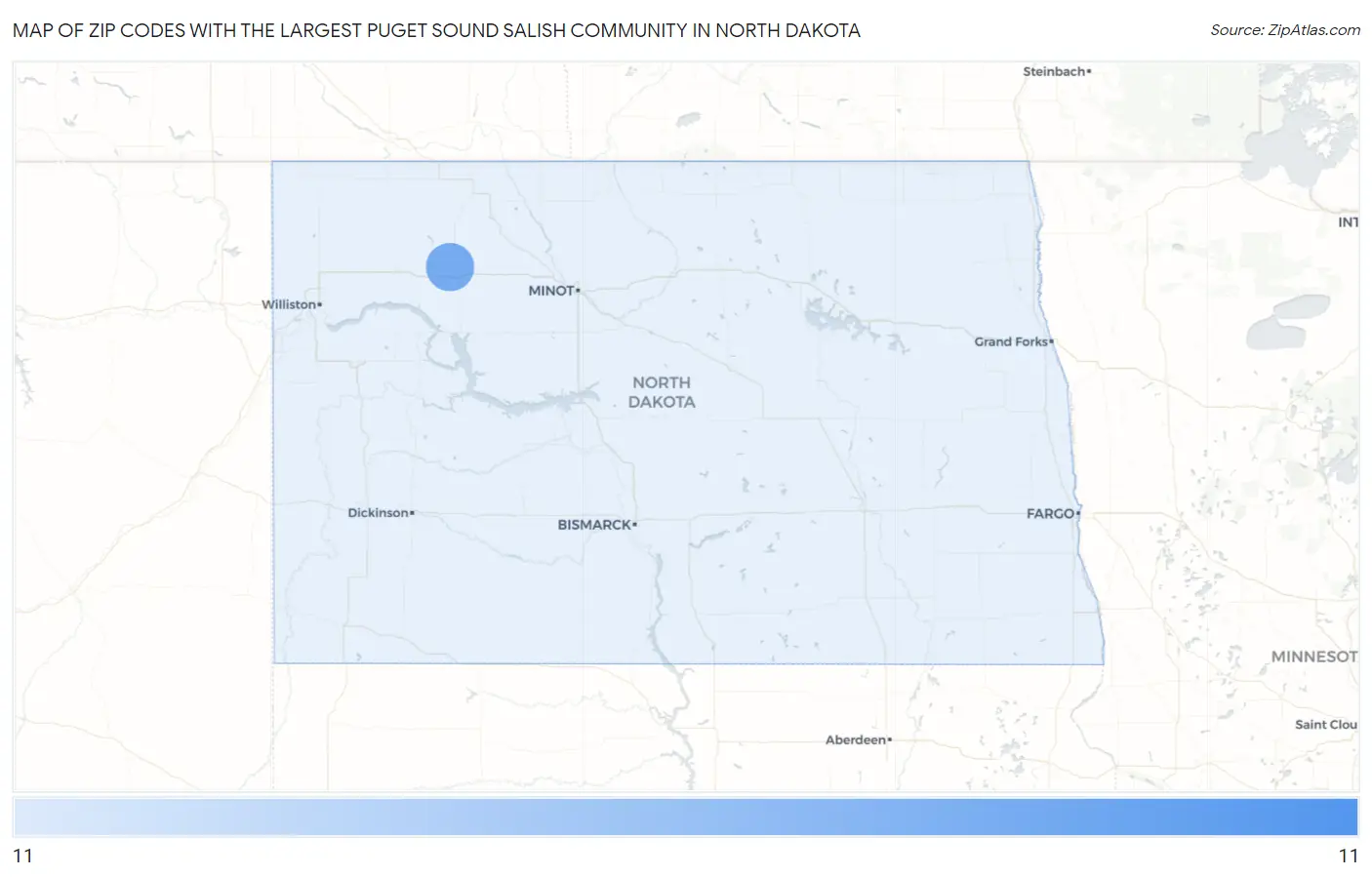 Zip Codes with the Largest Puget Sound Salish Community in North Dakota Map