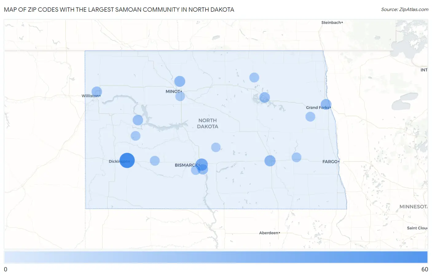 Zip Codes with the Largest Samoan Community in North Dakota Map