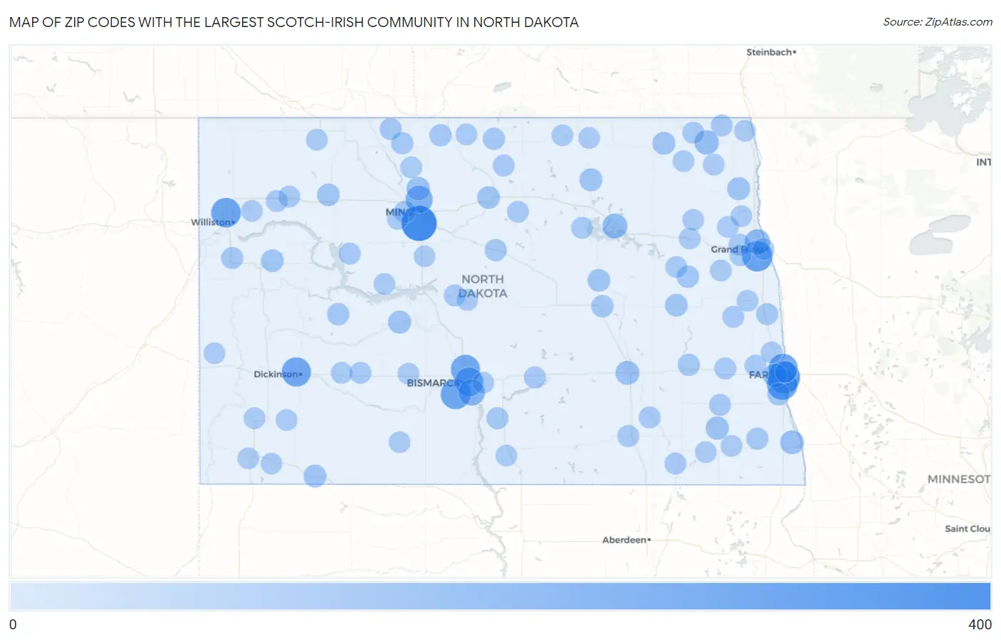 Zip Codes with the Largest Scotch-Irish Community in North Dakota Map
