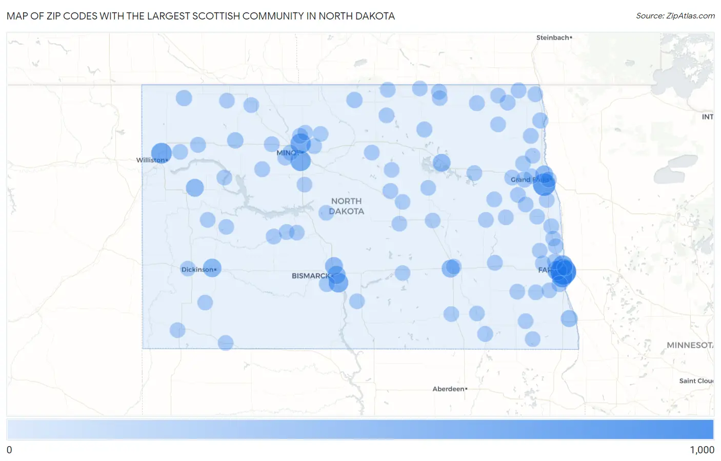 Zip Codes with the Largest Scottish Community in North Dakota Map
