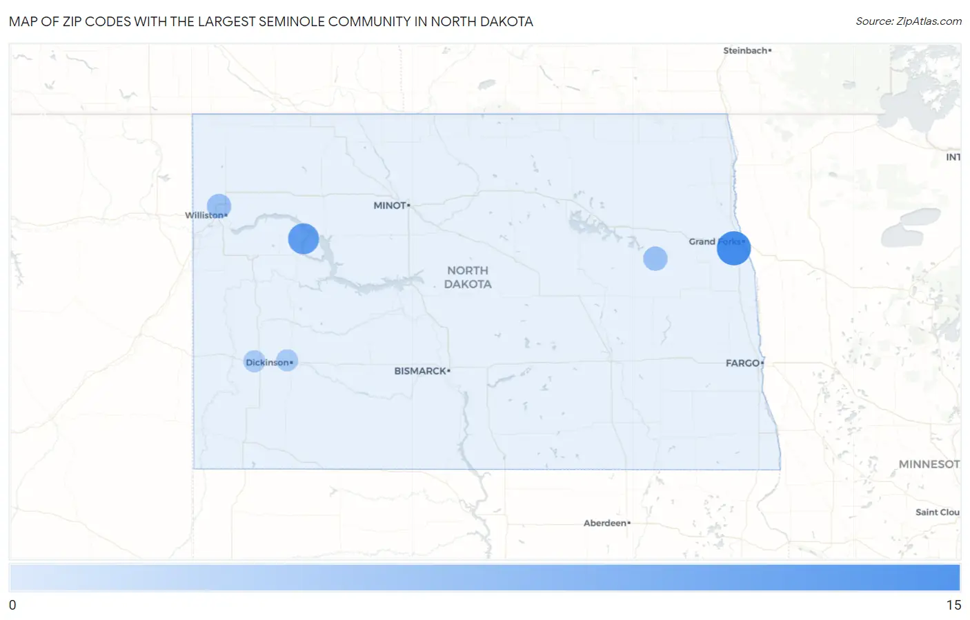 Zip Codes with the Largest Seminole Community in North Dakota Map