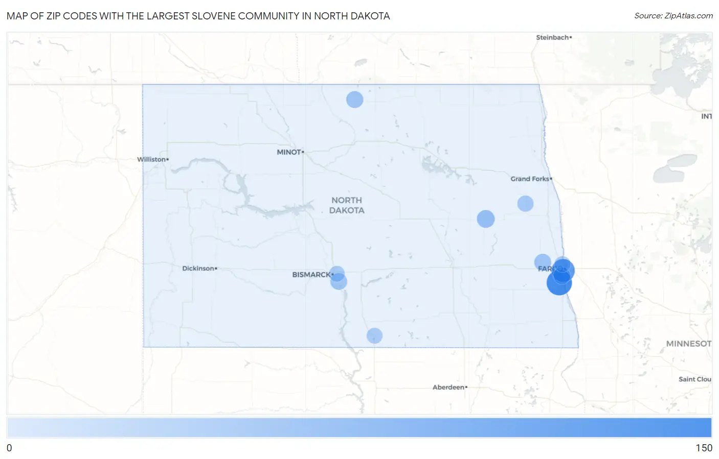 Zip Codes with the Largest Slovene Community in North Dakota Map