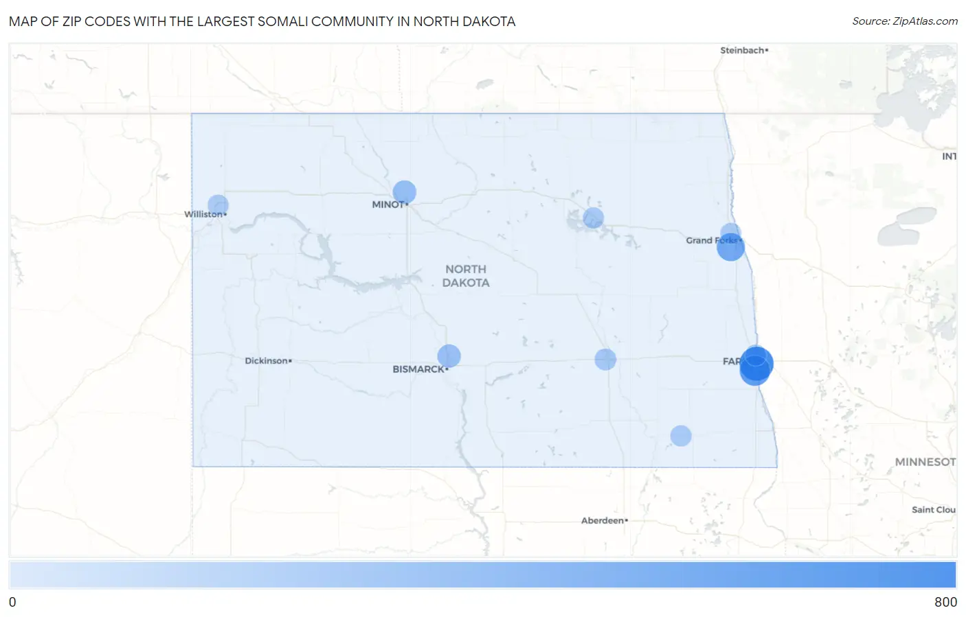 Zip Codes with the Largest Somali Community in North Dakota Map