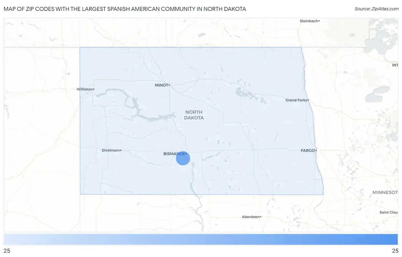 Zip Codes with the Largest Spanish American Community in North Dakota Map