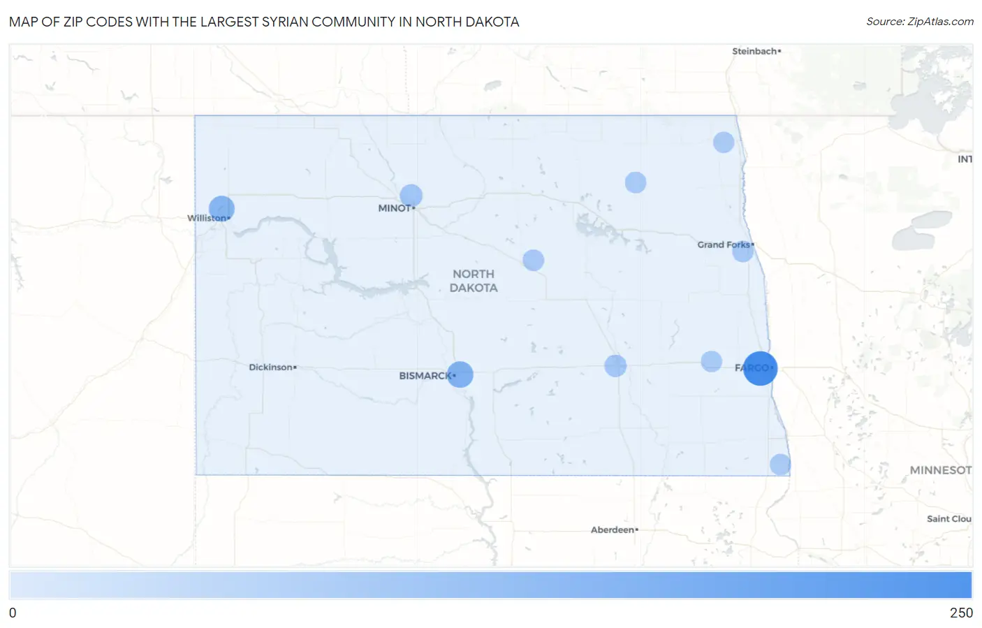 Zip Codes with the Largest Syrian Community in North Dakota Map