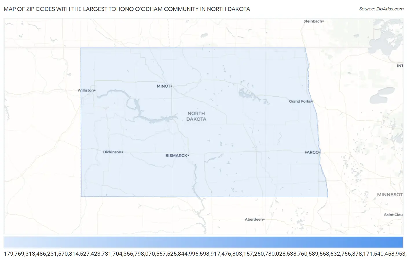 Zip Codes with the Largest Tohono O'Odham Community in North Dakota Map