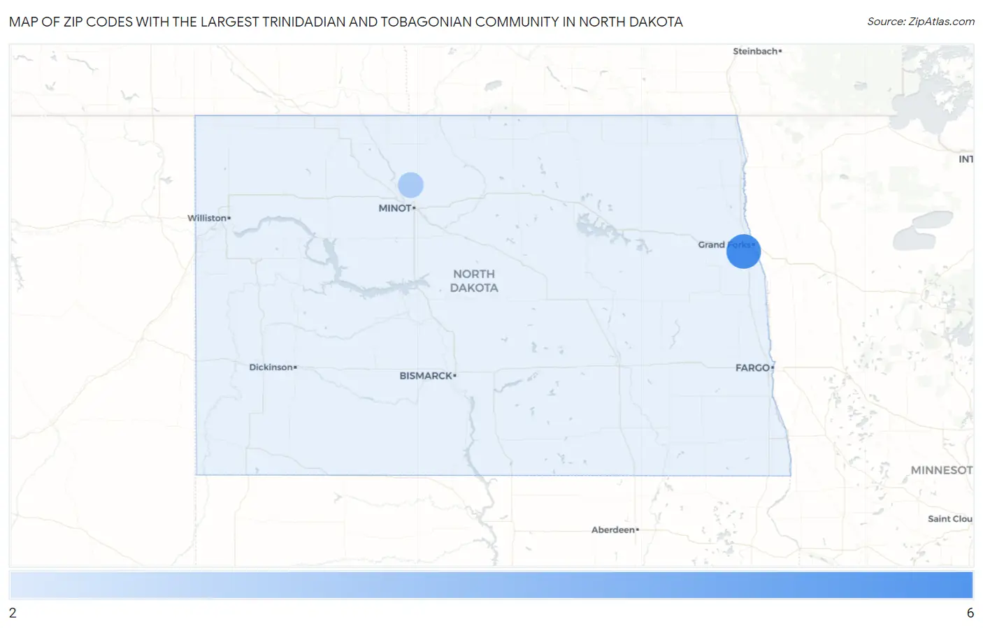 Zip Codes with the Largest Trinidadian and Tobagonian Community in North Dakota Map