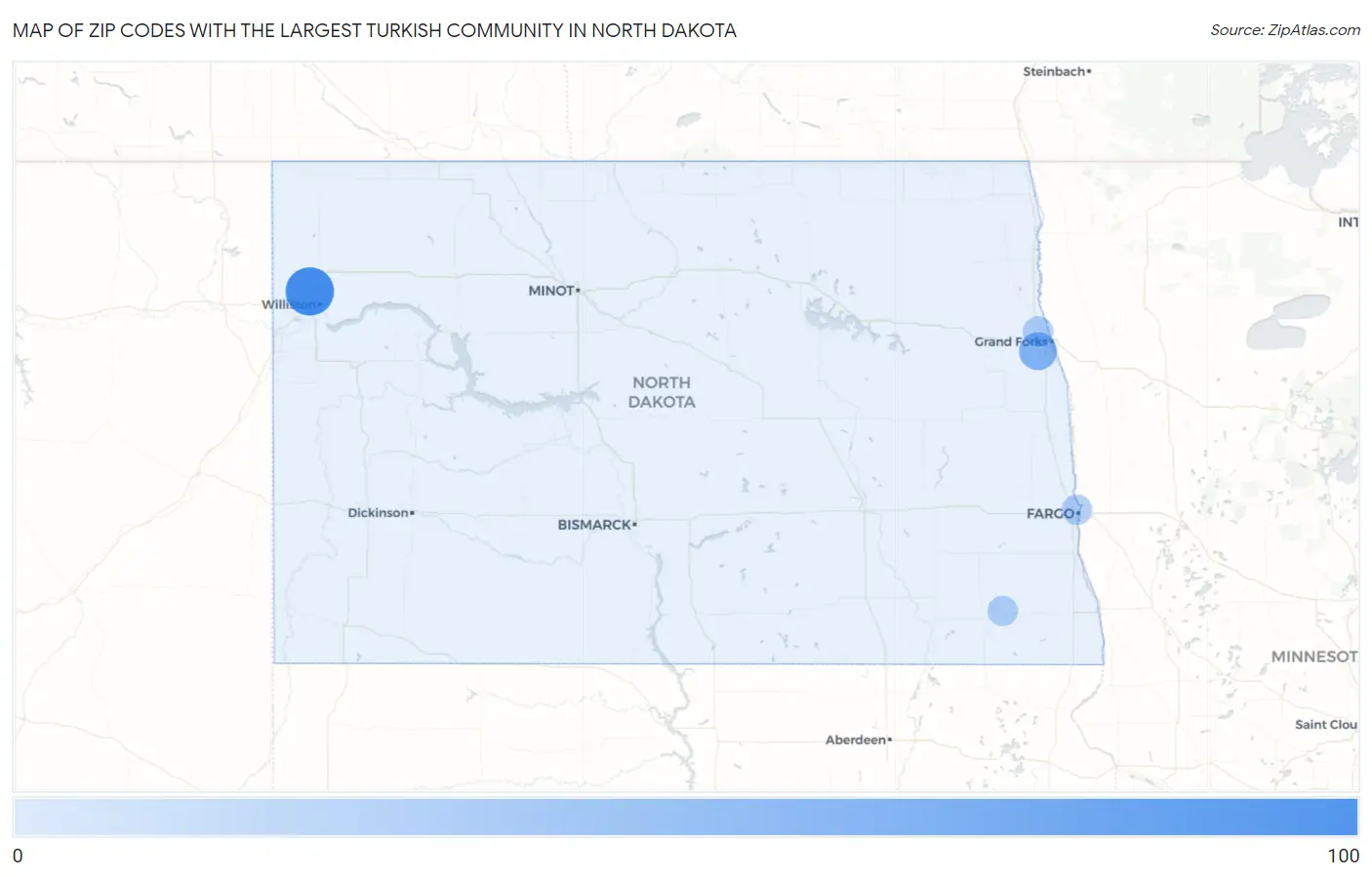 Zip Codes with the Largest Turkish Community in North Dakota Map