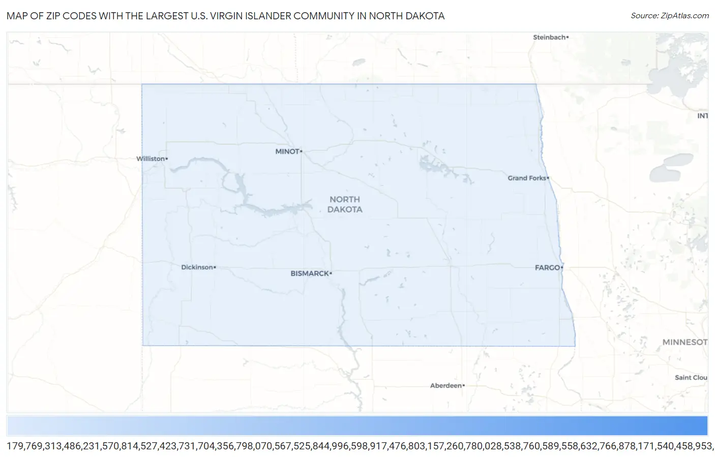 Zip Codes with the Largest U.S. Virgin Islander Community in North Dakota Map