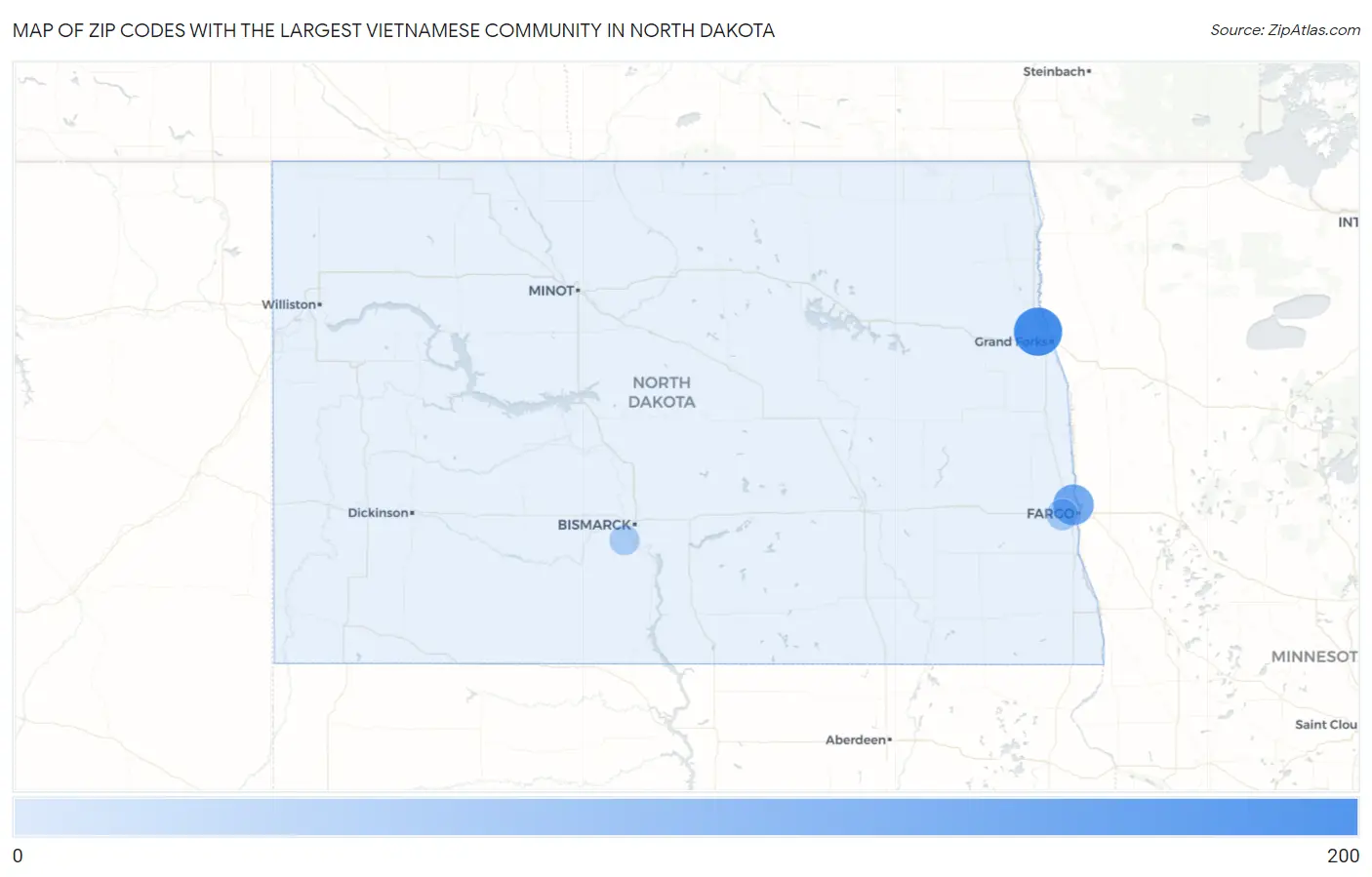 Zip Codes with the Largest Vietnamese Community in North Dakota Map