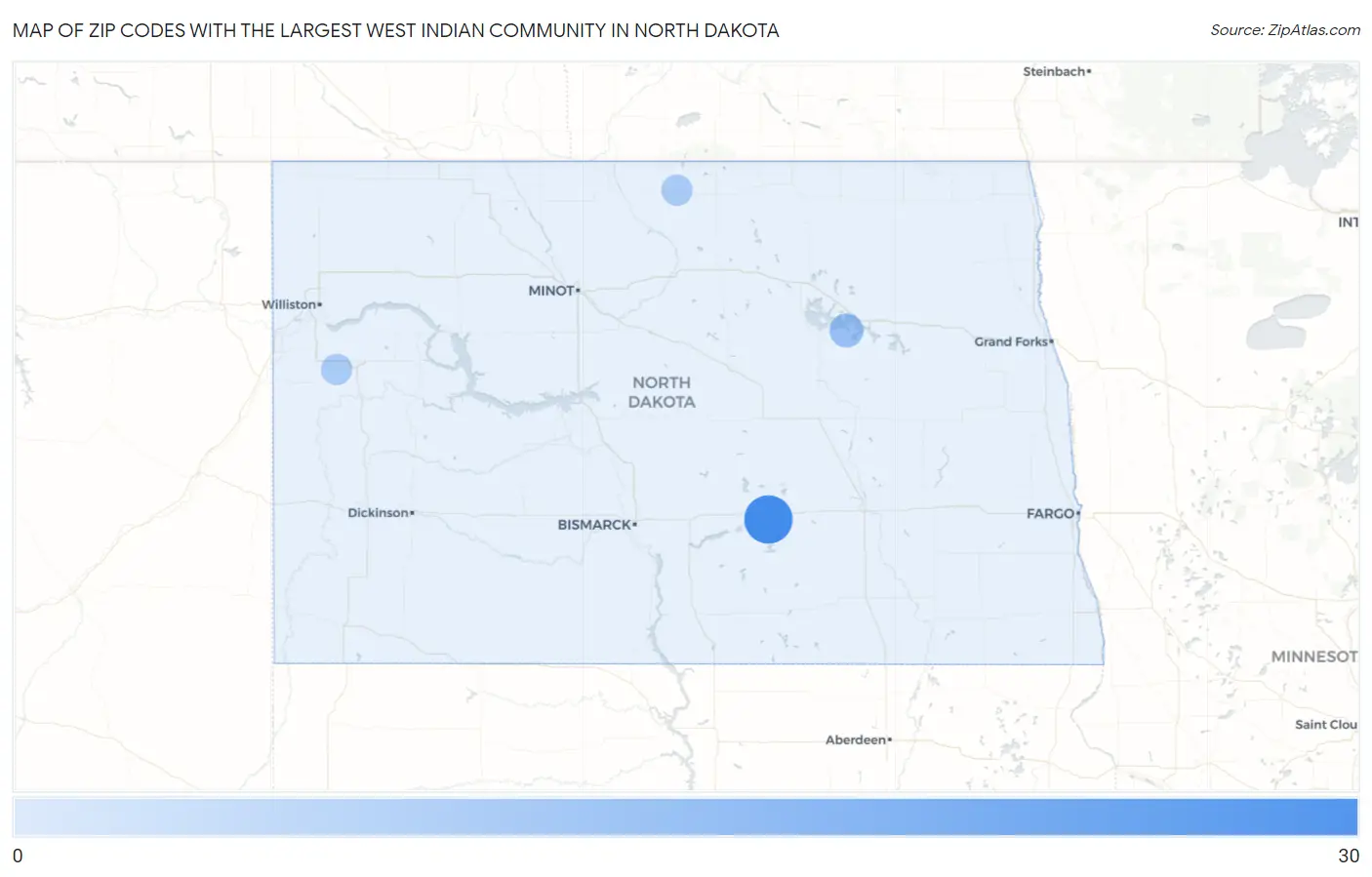 Zip Codes with the Largest West Indian Community in North Dakota Map
