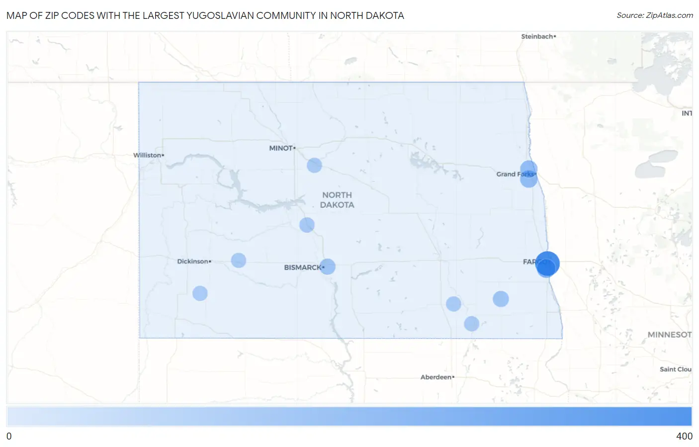 Zip Codes with the Largest Yugoslavian Community in North Dakota Map