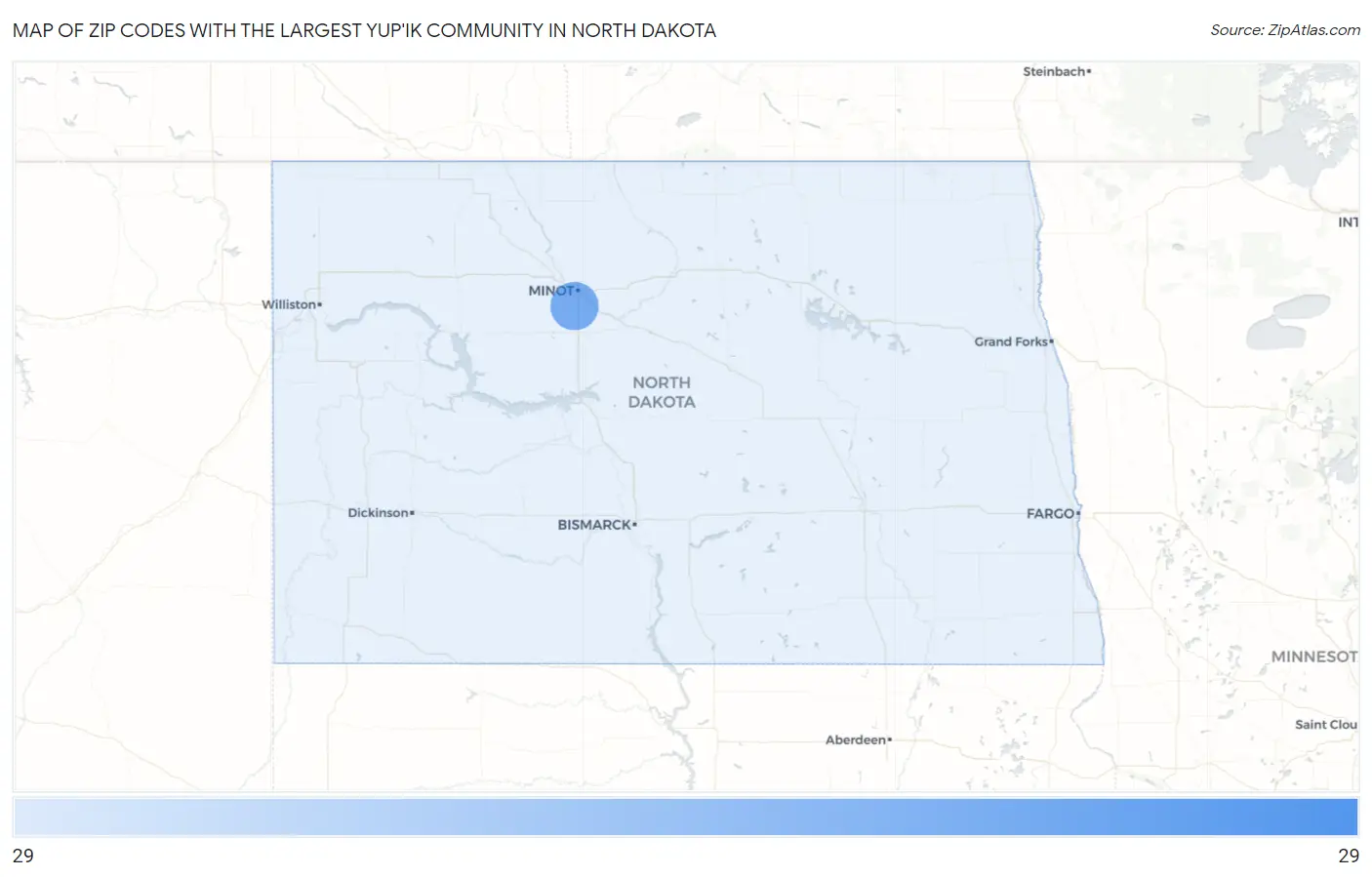 Zip Codes with the Largest Yup'ik Community in North Dakota Map