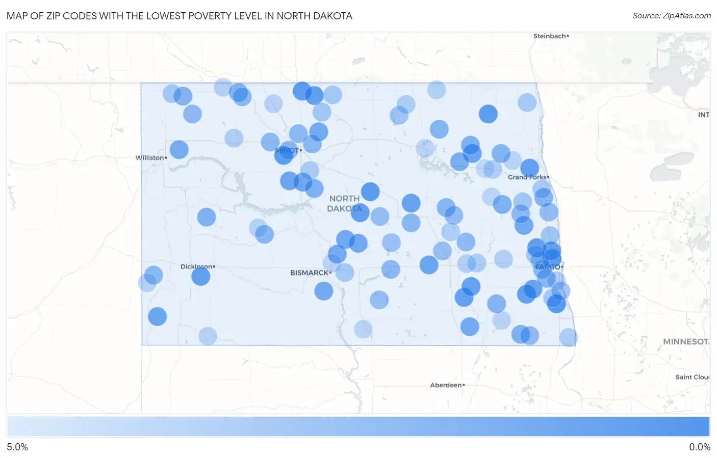 Zip Codes with the Lowest Poverty Level in North Dakota Map