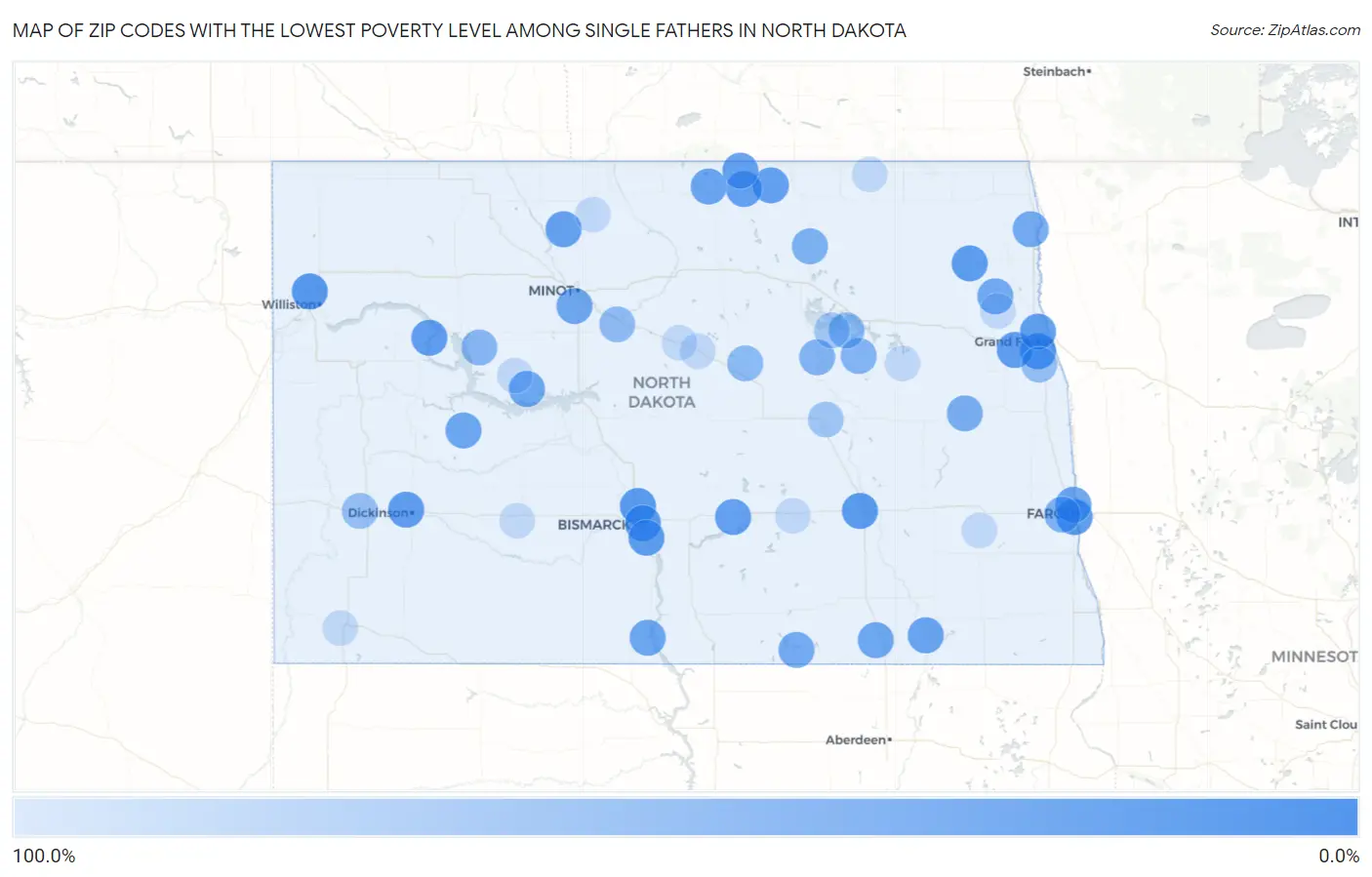 Zip Codes with the Lowest Poverty Level Among Single Fathers in North Dakota Map