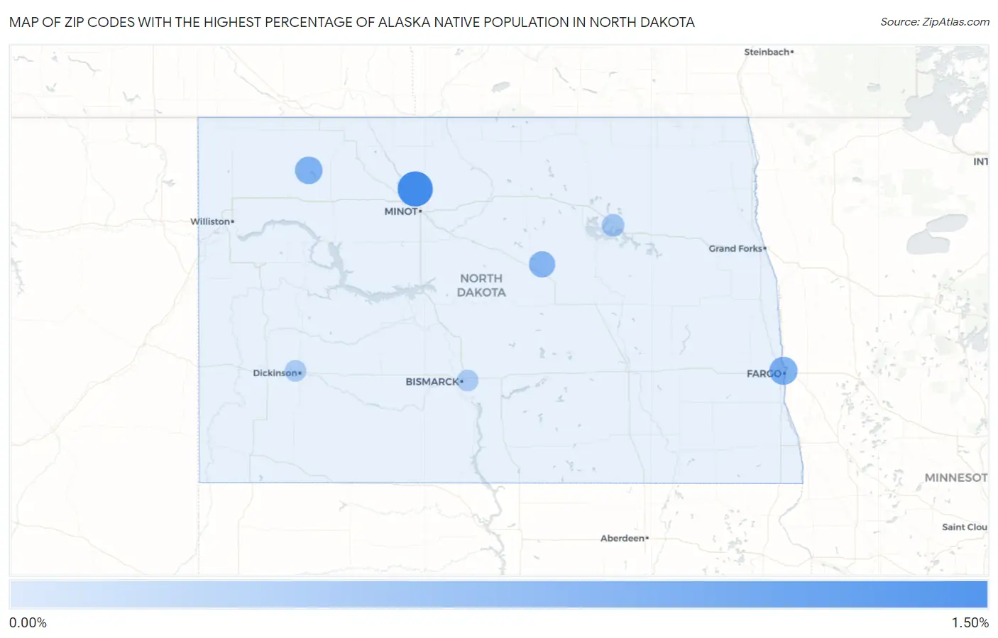 Zip Codes with the Highest Percentage of Alaska Native Population in North Dakota Map