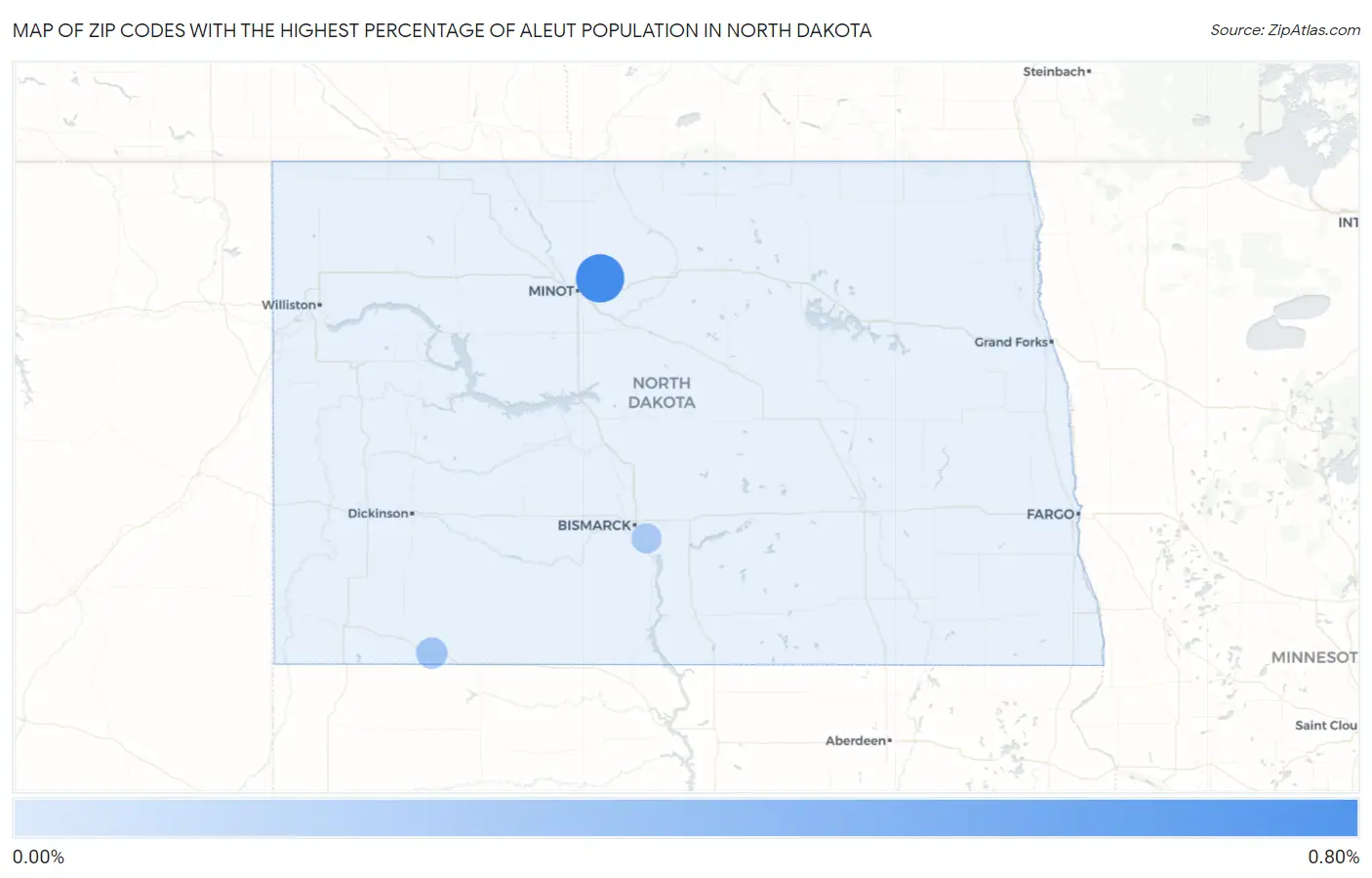 Zip Codes with the Highest Percentage of Aleut Population in North Dakota Map