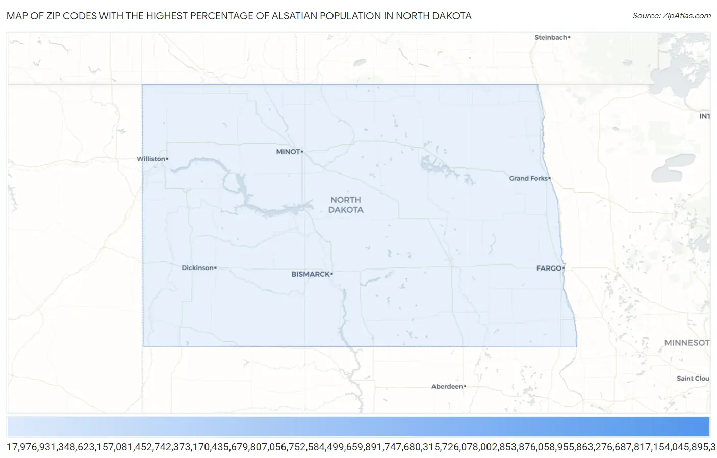 Zip Codes with the Highest Percentage of Alsatian Population in North Dakota Map