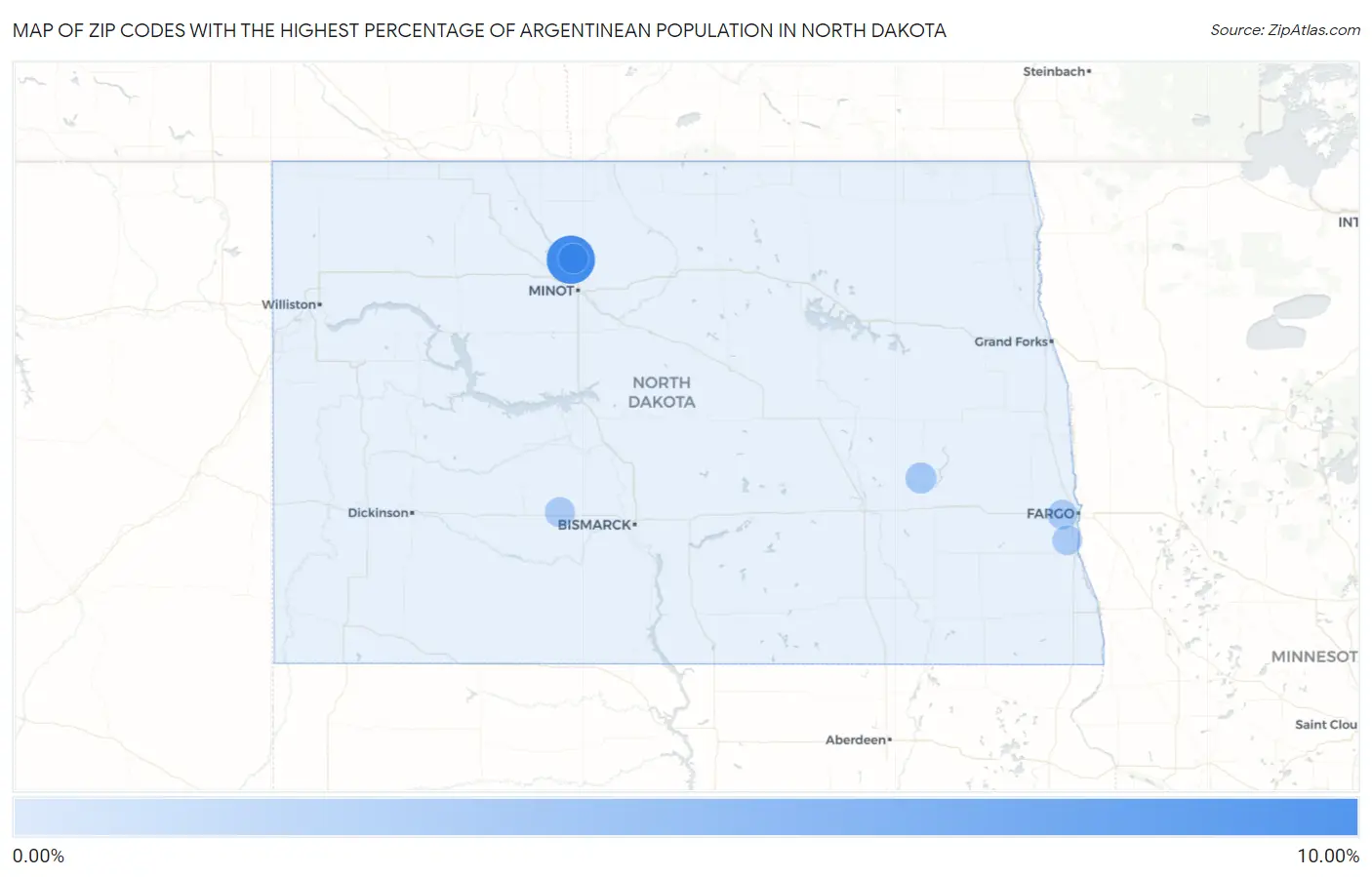Zip Codes with the Highest Percentage of Argentinean Population in North Dakota Map