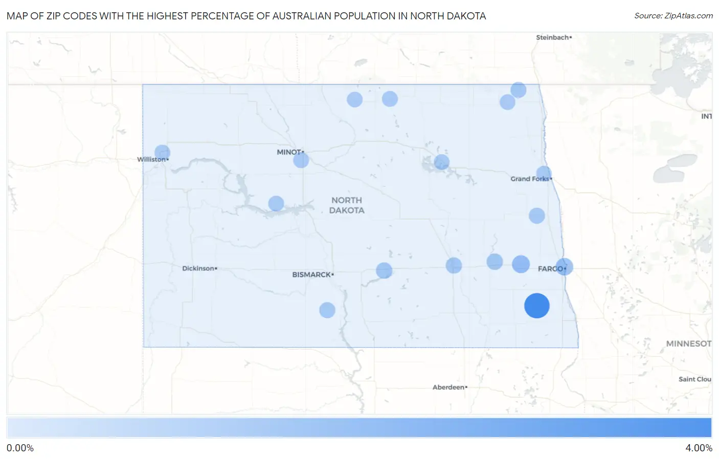 Zip Codes with the Highest Percentage of Australian Population in North Dakota Map