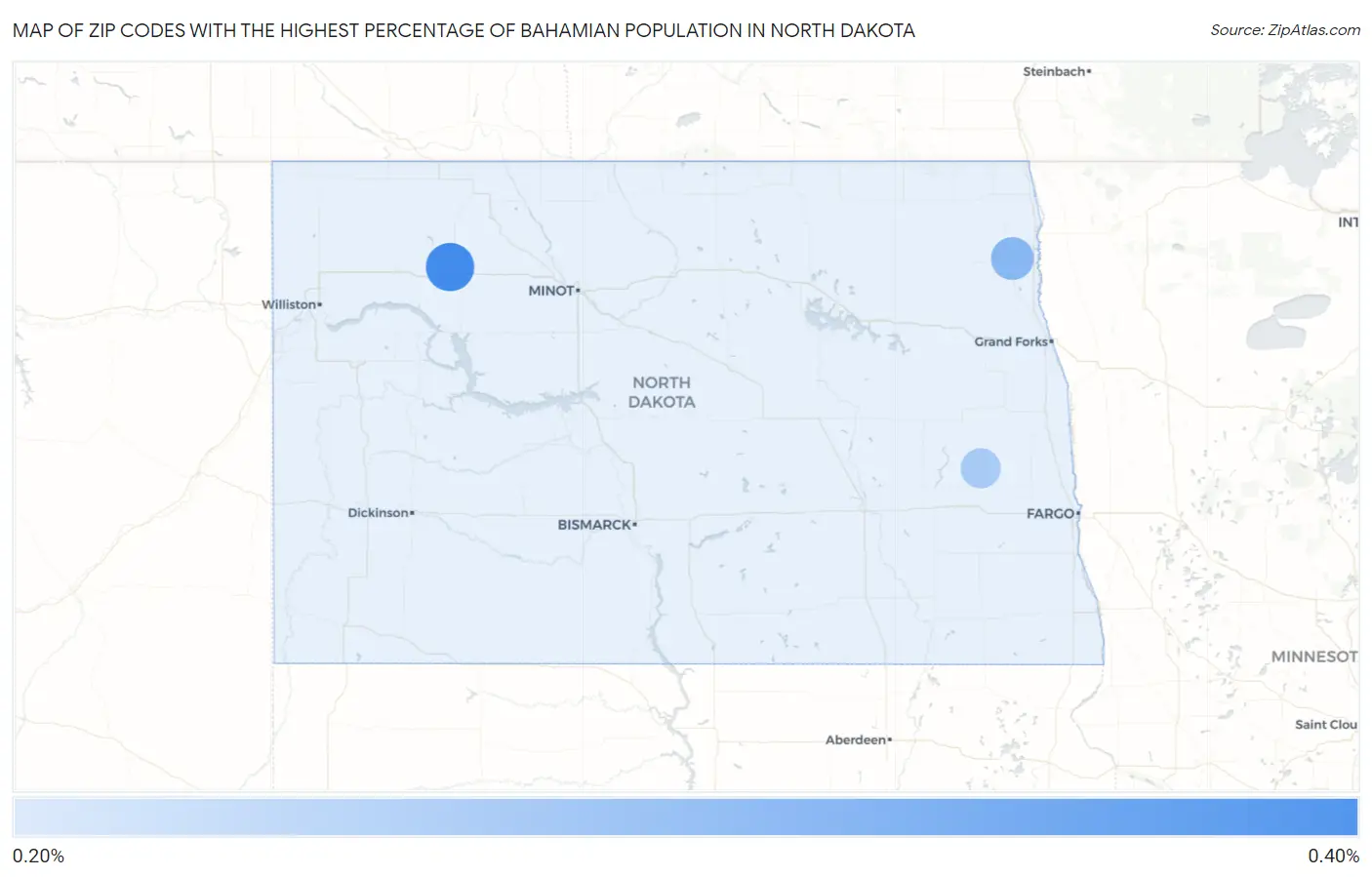 Zip Codes with the Highest Percentage of Bahamian Population in North Dakota Map