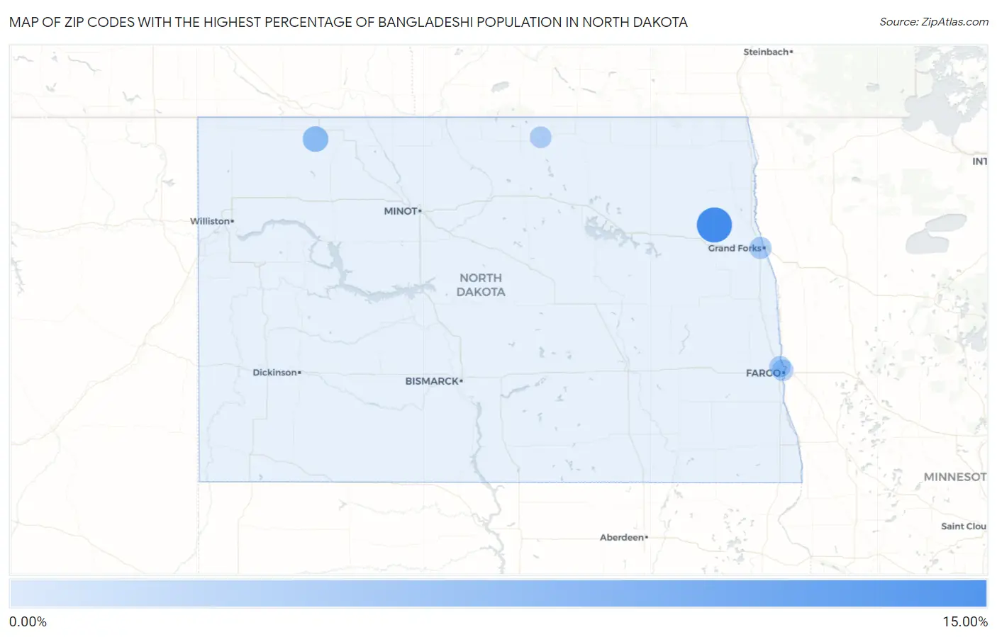 Zip Codes with the Highest Percentage of Bangladeshi Population in North Dakota Map