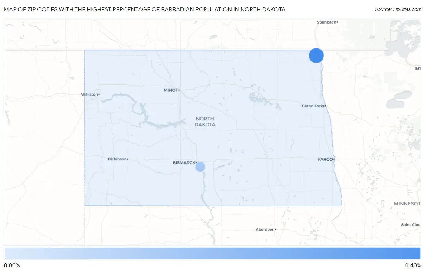 Zip Codes with the Highest Percentage of Barbadian Population in North Dakota Map