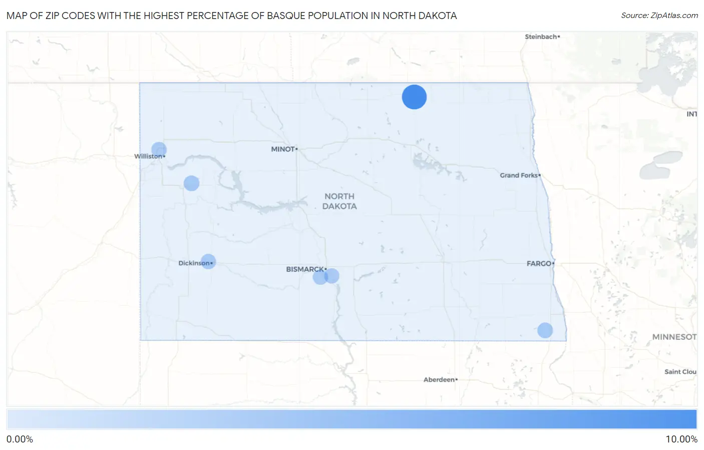 Zip Codes with the Highest Percentage of Basque Population in North Dakota Map